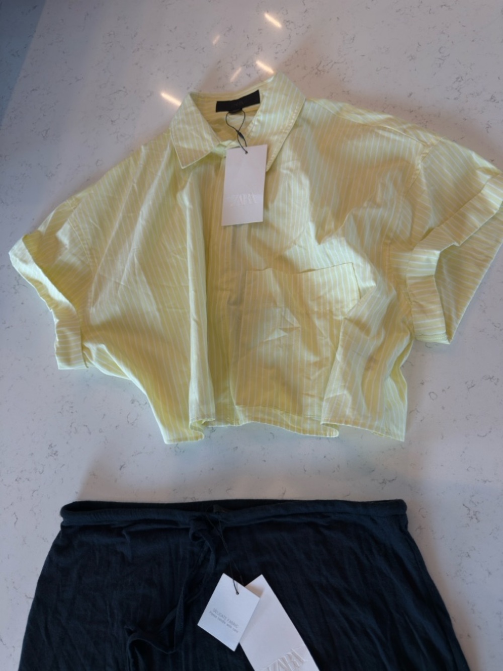 Zara Pale Yellow Pinstripe Cropped Boxy Shirt